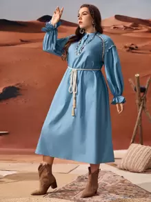 Mulvari Kleid mit Gürtel, Rüschenbesatz, Volant Ärmeln