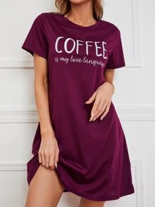 Slogan Graphic Lounge Dress - Purple - View 1