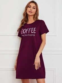 Slogan Graphic Lounge Dress - Purple - View 3