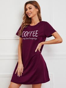 Slogan Graphic Lounge Dress - Purple - View 4