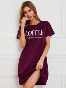Slogan Graphic Lounge Dress - Purple - View 5