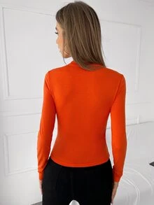 Ruched Knot Detail Fitted Tee - Orange - View 2