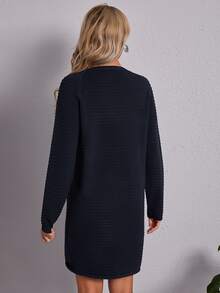 SHEIN Ladies áo len váy màu trơn Giải trí - Màu xanh hải quân - Xem 2