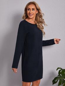 SHEIN Ladies áo len váy màu trơn Giải trí - Màu xanh hải quân - Xem 5