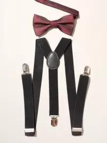 Men Bow Decor Tie & Suspenders - Multicolor - View 1