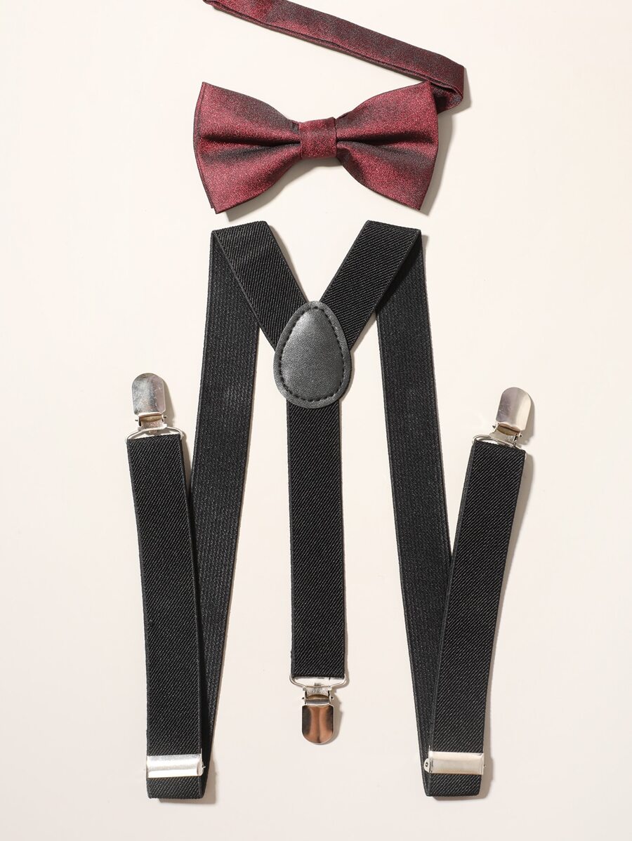 Men Bow Decor Tie & Suspenders - Multicolor - View 1