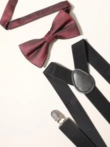 Men Bow Decor Tie & Suspenders - Multicolor - View 2