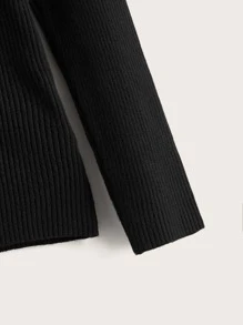 SHEIN Niñas Jersey de cuello cisne tejido de canalé - Negro - Ver 3