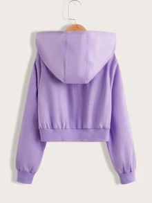 SHEIN Girls Zip Up Letter Graphic Two Tone Hooded Jacket - Lilac Purple - View 2