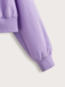 SHEIN Girls Zip Up Letter Graphic Two Tone Hooded Jacket - Lilac Purple - View 4