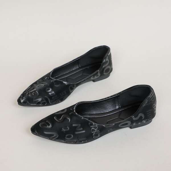 

Letter Graphic Point Toe Flats, Black
