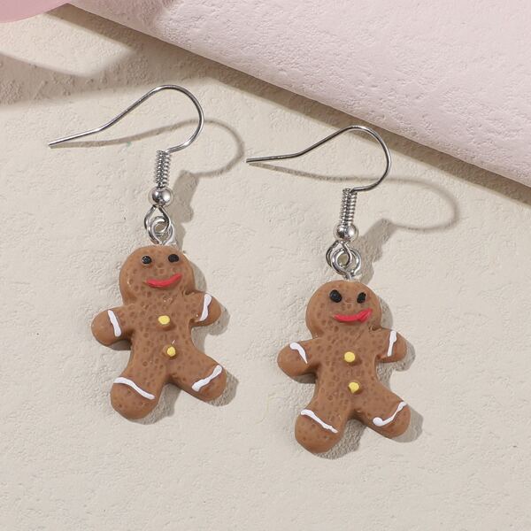 

Christmas Gingerbread Man Drop Earrings, Brown