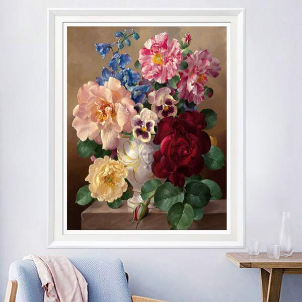 

Flower Print DIY Diamond Unframed Painting, Multicolor