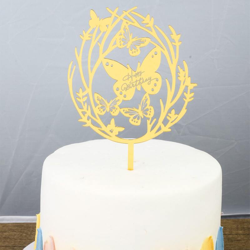 

1pc Butterfly Design Birthday Decorative Cake Topper, Gold
