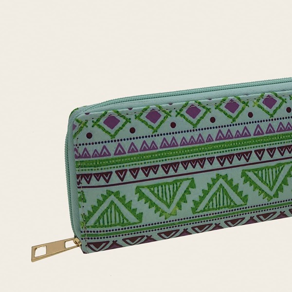 

Allover Geometric Graphic Long Wallet, Multicolor