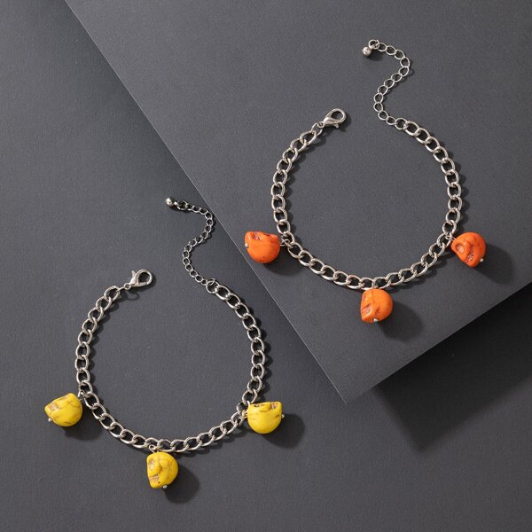 

2pcs Skull Decor Bracelet, Multicolor