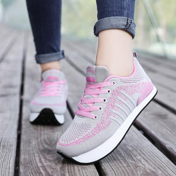 

Colorblock Lace-up Front Running Shoes, Grey