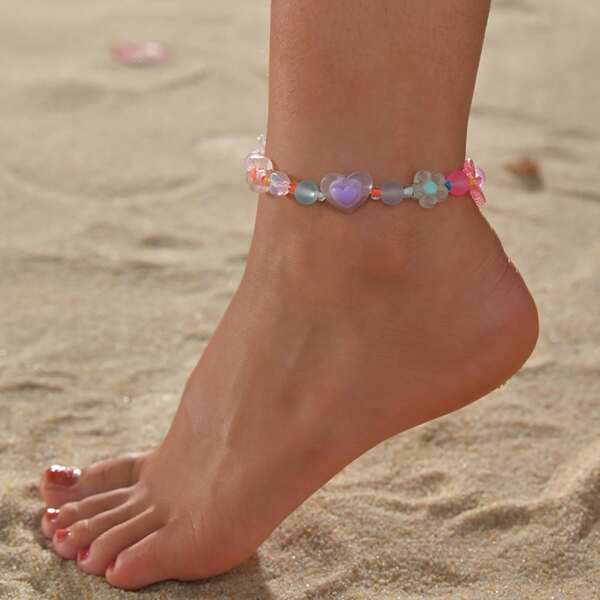 

Heart Decor Beaded Anklet, Multicolor