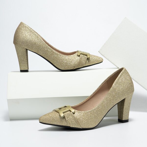

Glitter Point Toe Court Pumps, Gold