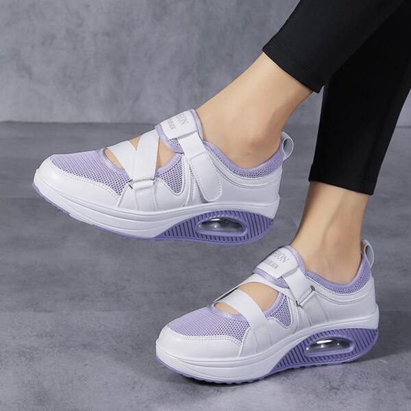 

Letter Patch Breathable Sneakers, Purple