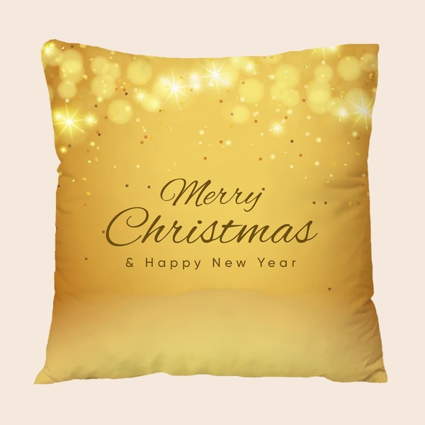 

Christmas Slogan Graphic Cushion Cover Without Filler, Yellow