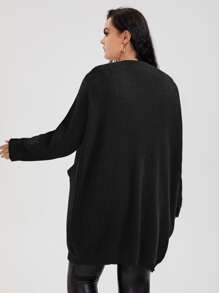 SHEIN LUNE Plus Drop Shoulder Pocket Patched Cardigan, For Winter - Black - View 2