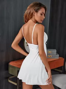 Contrast Lace Mesh Sexy Pajama Night Dress