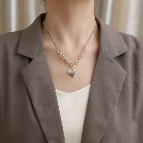 

18K Gold Plated Heart Charm Necklace, Multicolor