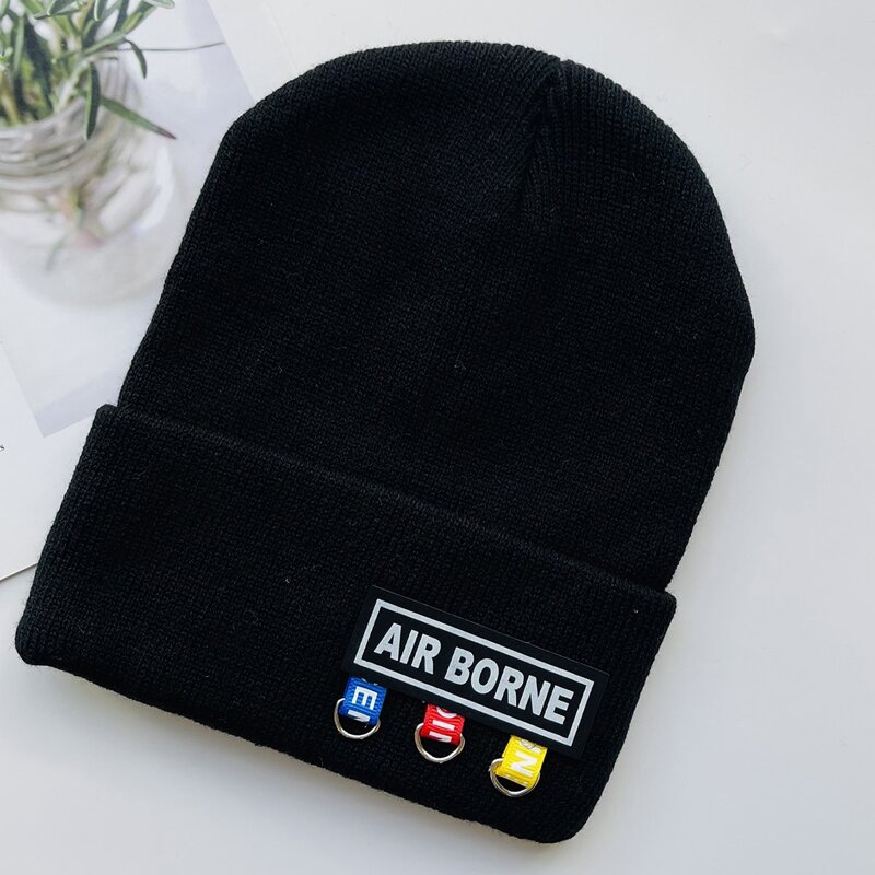 

Letter Graphic Knit Beanie, Black