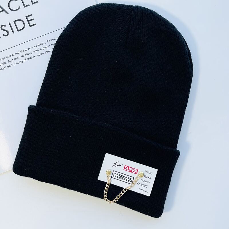 

Chain Decor Knit Beanie, Black
