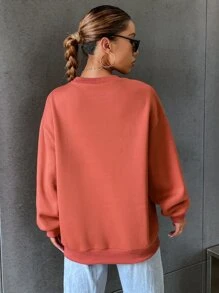 SHEIN Unity Letter Graphic Drop Shoulder Sweatshirt,Long Sleeve Tops Pullover Fall - Redwood - View 2
