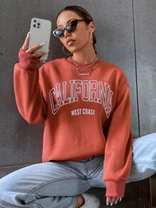 SHEIN Unity Letter Graphic Drop Shoulder Sweatshirt,Long Sleeve Tops Pullover Fall - Redwood - View 3