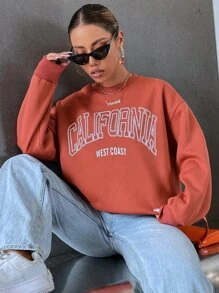 SHEIN Unity Letter Graphic Drop Shoulder Sweatshirt,Long Sleeve Tops Pullover Fall - Redwood - View 4