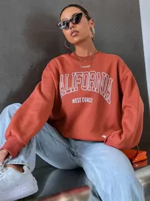 SHEIN Unity Letter Graphic Drop Shoulder Sweatshirt,Long Sleeve Tops Pullover Fall - Redwood - View 5