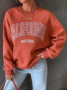 SHEIN Unity Letter Graphic Drop Shoulder Sweatshirt,Long Sleeve Tops Pullover Fall - Redwood - View 6