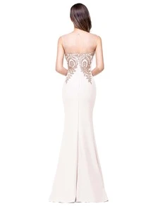 BABYONLINE D.R.E.S.S. 花卉刺繡後鏤空魚尾裙下擺伴娘連衣裙 - 米色 - 查看 2