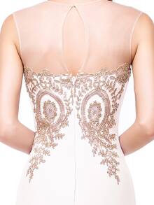 BABYONLINE D.R.E.S.S. 花卉刺繡後鏤空魚尾裙下擺伴娘連衣裙 - 米色 - 查看 3