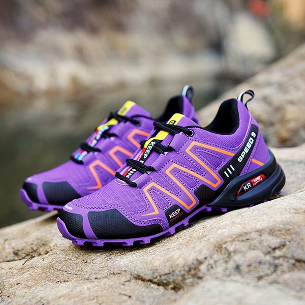 

Colorblock Letter Graphic Lace Up Design Hiking Shoes, Purple