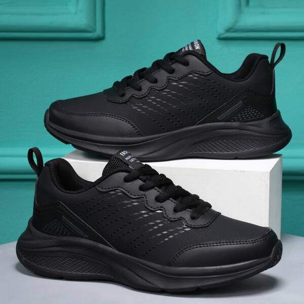 

Letter Patch Lace-up Front Running Shoes, Black