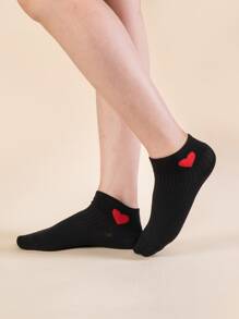 5pairs Heart Print Ankle Socks - Black - View 2