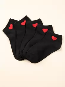 5pairs Heart Print Ankle Socks - Black - View 3