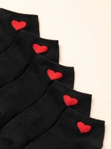 5pairs Heart Print Ankle Socks - Black - View 4