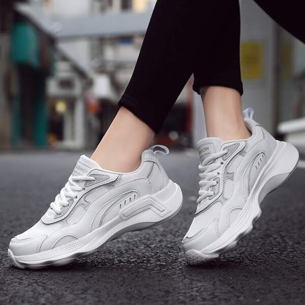 

Mesh Panel Lace-up Front Running Shoes, White