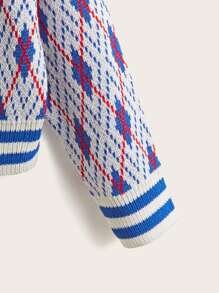 SHEIN Unity Plus Argyle Pattern Striped Trim Cricket Jumper - Multicolor - View 3