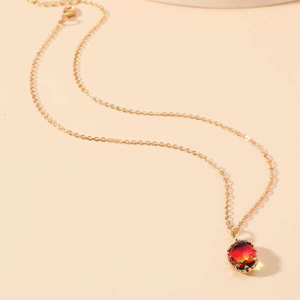 

Oval Gemstone Charm Necklace, Multicolor