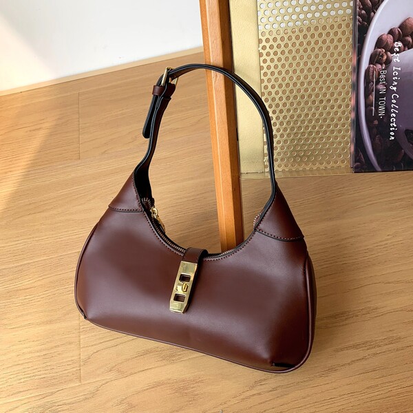 

Minimalist Twist Lock Baguette Bag, Coffee brown