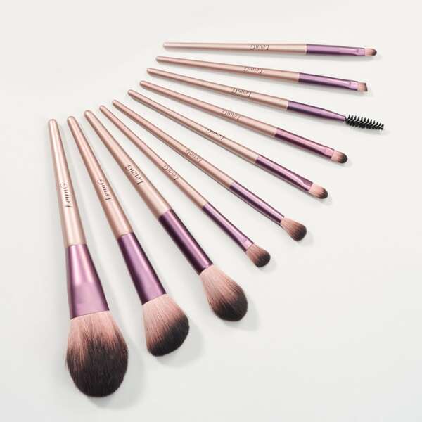

10pcs Makeup Brush Set, Rust brown
