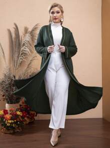 SHEIN Swim Curve Plus Contrast Binding Belted Kimono - Dark Green - View 1