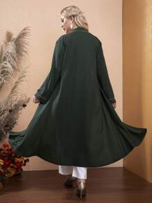 SHEIN Swim Curve Plus Contrast Binding Belted Kimono - Dark Green - View 2