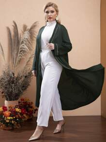 SHEIN Swim Curve Plus Contrast Binding Belted Kimono - Dark Green - View 6